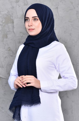 Plain Shirred Cotton Shawl 901467-14 Navy Blue 901467-14