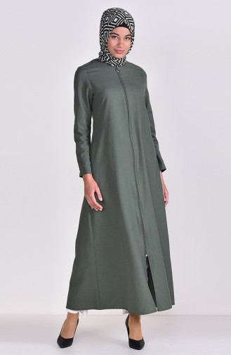 عباءة بتصميم سحاب 1290-01 لون أخضر كاكي 1290-01