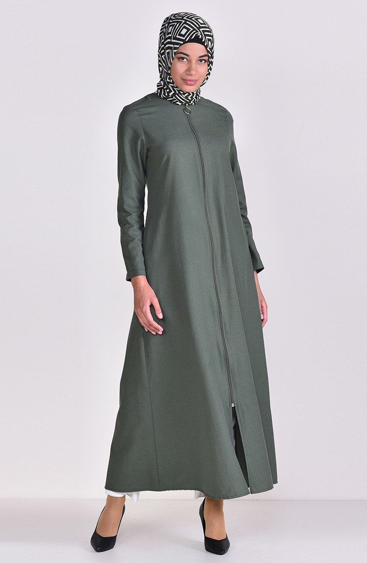 عباءة بتصميم سحاب 1290-01 لون أخضر كاكي 1290-01
