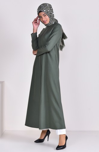 عباءة بتصميم سحاب 1290-01 لون أخضر كاكي 1290-01