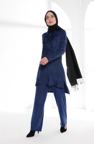 Velvet Tunic Pants Binary Suit 9003-02 Navy Blue 9003-02