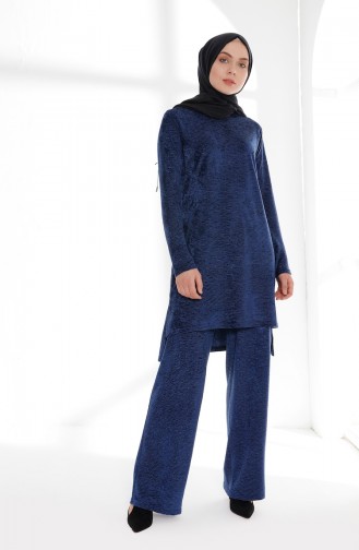 Velvet Tunic Pants Binary Suit 9003-02 Navy Blue 9003-02