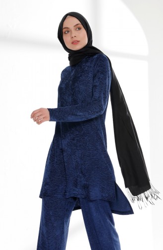 Kadife Tunik Pantolon İkili Takım 9003-02 Lacivert 9003-02