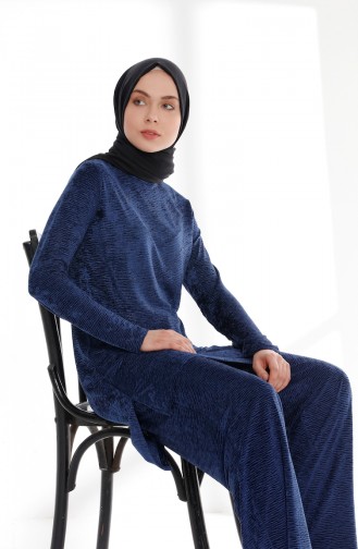 Kadife Tunik Pantolon İkili Takım 9003-02 Lacivert