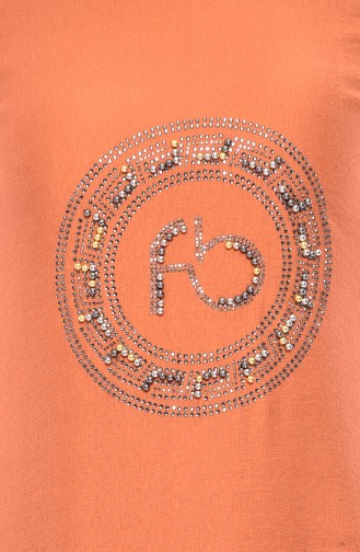 Steinbedrucktes Kleid mit Perlen 0171-01 Ziegelrot 0171-01