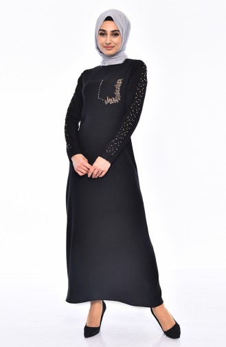 Kleid mit Perlen 0192-03 Schwarz 0192-03