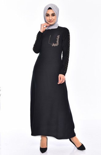 Kleid mit Perlen 0192-03 Schwarz 0192-03