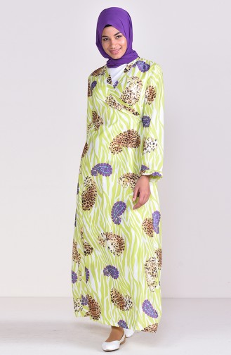 Desenli Namaz Elbisesi 1026-01 Fıstık Yeşili