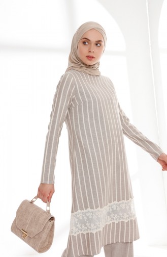 Dantelli Pamuklu Tunik 9005-01 Vizon