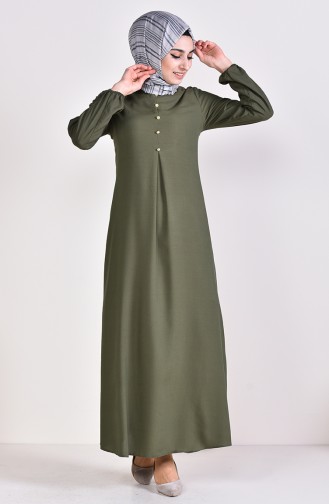 Viscose Button Detailed Dress 9012-06 Green 9012-06