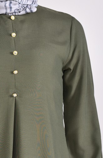 Viscose Button Detailed Dress 9012-06 Green 9012-06