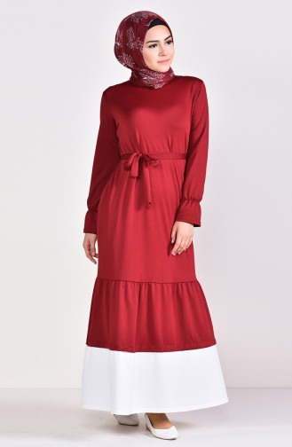 Ruffled Garnished Dress 3072-04 Claret Red 3072-04