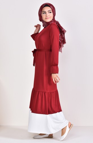 Ruffled Garnished Dress 3072-04 Claret Red 3072-04