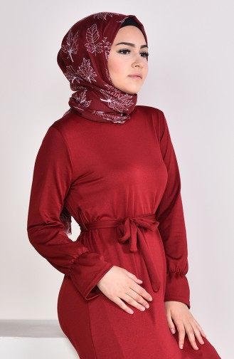 Büzgülü Garnili Elbise 3072-04 Bordo