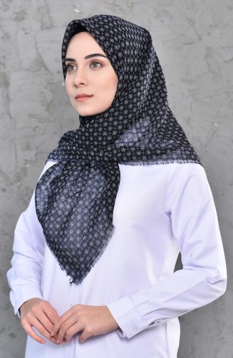 Patterned Flamed Cotton Scarf 2221-04 Navy 2221-04
