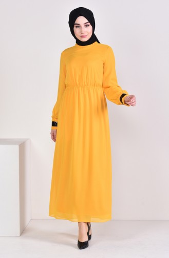 Payet Detaylı Elbise 9082-07 Sarı