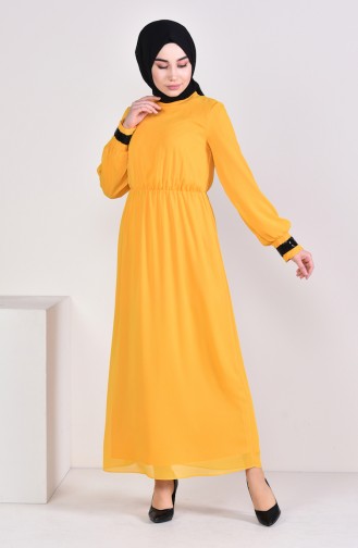 فستان بتفاصيل من الترتر 9082-07 لون اصفر 9082-07