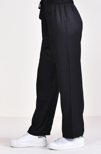 Belted Cotton Wide Leg Pants 1167-02 Black 1167-02