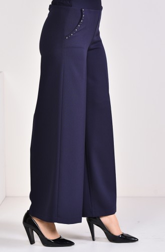 Pocket Detailed Wide Leg Pants 3135-02 Navy Blue 3135-02