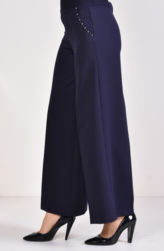 Pocket Detailed Wide Leg Pants 3135-02 Navy Blue 3135-02