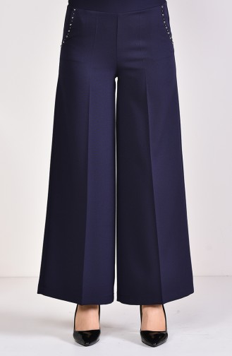 Pocket Detailed Wide Leg Pants 3135-02 Navy Blue 3135-02