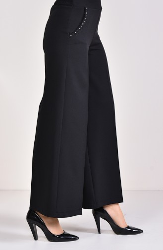 Pocket Detailed Wide Leg Pants 3135-03 Black 3135-03