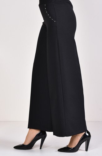 Pocket Detailed Wide Leg Pants 3135-03 Black 3135-03