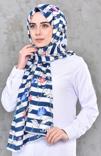 Patterned Cotton Shawl 4289-02 Navy 4289-02