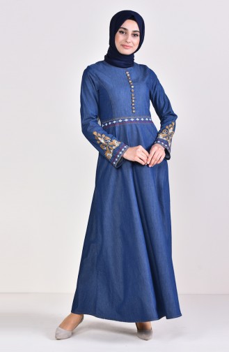 Embroidered Jeans Dress 6145-01 Navy 6145-01