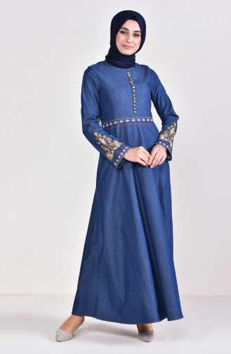 Besticktes Jeanskleid 6145-01 Dunkelblau 6145-01