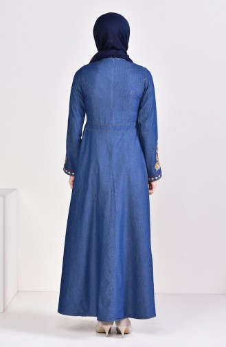 Besticktes Jeanskleid 6145-01 Dunkelblau 6145-01