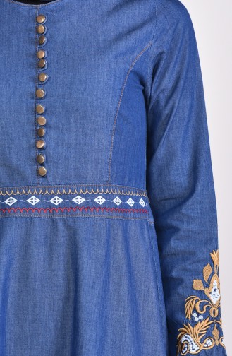 Besticktes Jeanskleid 6145-01 Dunkelblau 6145-01