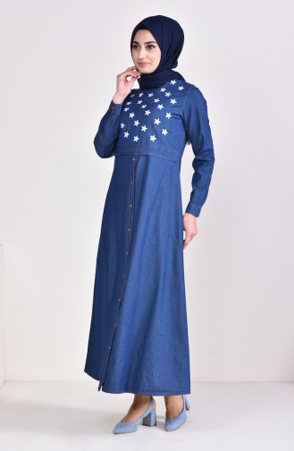 Navy Blue Hijab Dress 6176-01