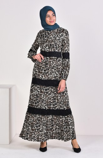 Viscose Leopard Patterned Dress 1025-02 Black Emerald Green 1025-02