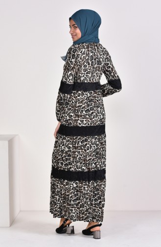 Viskose Leopard Gemustertes Kleid 1025-02 Schwarz Smaragdgrün 1025-02