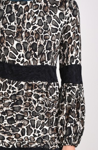 Viskose Leopard Gemustertes Kleid 1025-02 Schwarz Smaragdgrün 1025-02