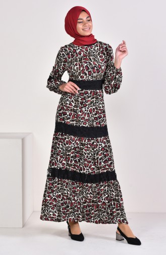 Viscose Leopard Patterned Dress 1025-03 Black Plum 1025-03