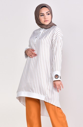 Çizgili Tunik 3006-01 Beyaz Vizon