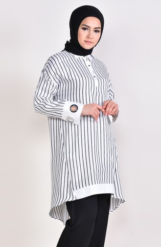 Çizgili Tunik 3006-04 Beyaz Siyah 3006-04