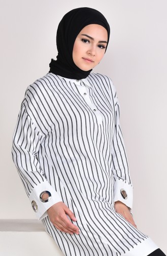 Çizgili Tunik 3006-04 Beyaz Siyah 3006-04