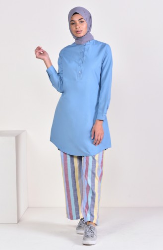 Hakim Yaka Tunik 6474-01 İndigo Mavi