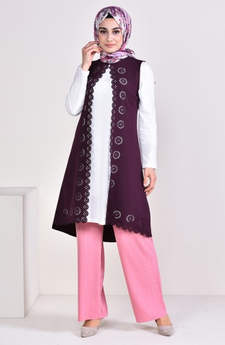 Laser Cut Vest 0645-03 Plum 0645-03