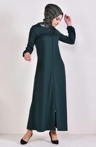 Abaya a Fermeture Manches élastique 3051-05 Vert emeraude 3051-05