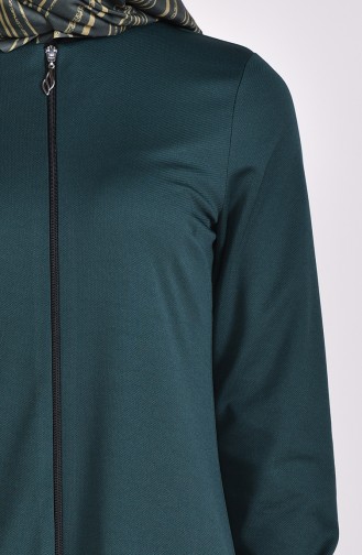 Elastic Sleeve Zippered Abaya 3051-05 Emerald Green 3051-05