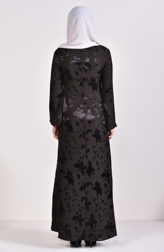 Flower Appliqued Jacquard Abaya 1705-01 Black Mink 1705-01