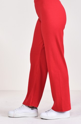 Ribbed Wide Leg Pants 5004-02 Red 5004-02