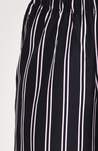 Striped Plenty Cuff Trousers 25001-01 Black Pink 25001-01