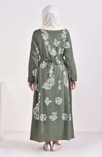 Patterned Embroidered Cloth Dress 0004-07 Khaki Green 0004-07