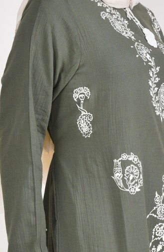 Patterned Embroidered Cloth Dress 0004-07 Khaki Green 0004-07