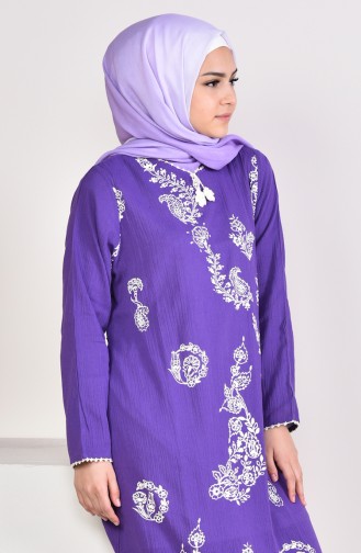 Patterned Embroidered Cloth Dress 0004-08 Purple 0004-08